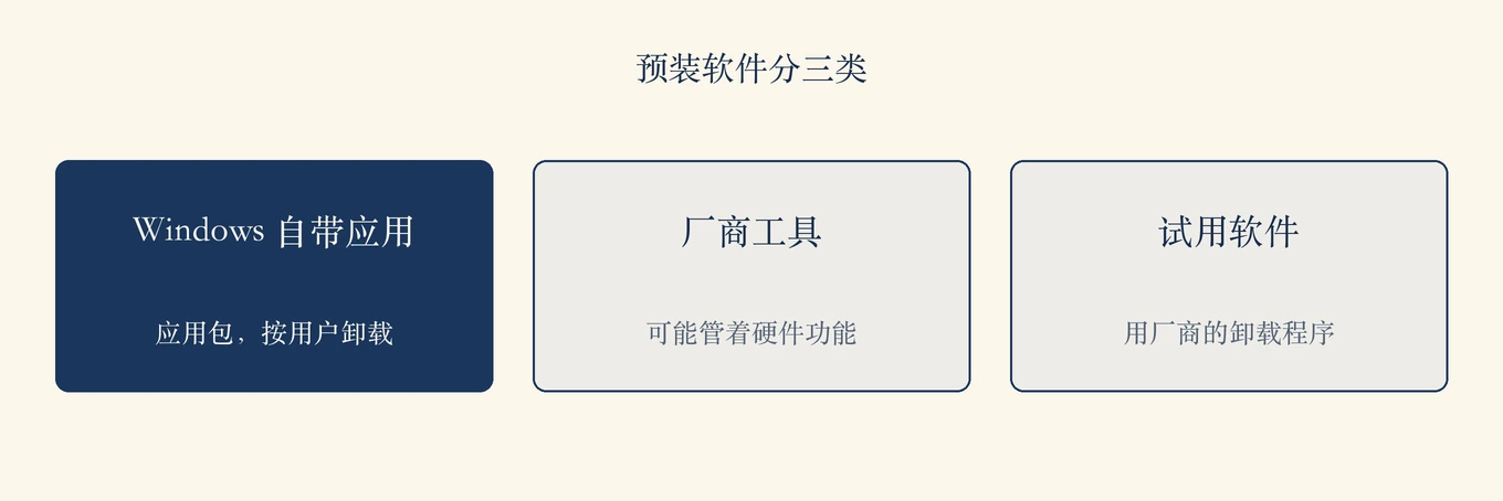 预装软件分三类
